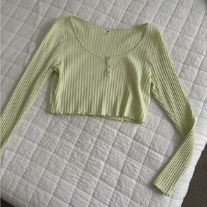 Women's Ribbed Long Sleeve Crop Top - Light Green